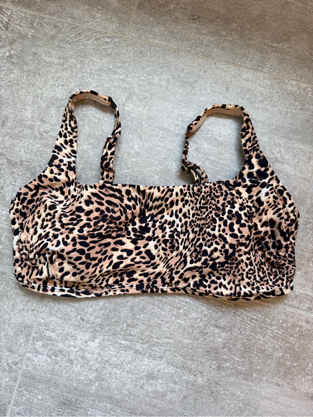 Kona Sol Leopard Print Bikini Top in Tan and Black